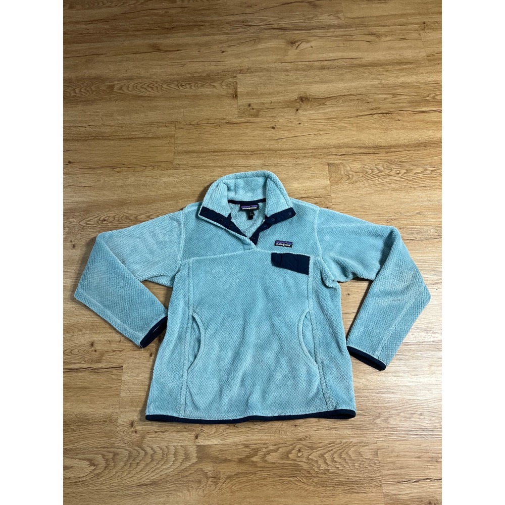 Patagonia Re-Tool Snap-T Fleece Pullover Light Blue Navy Women Small 25442